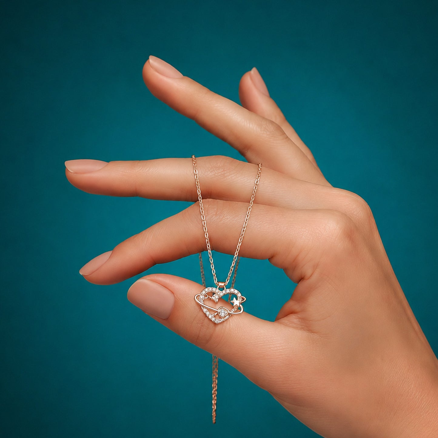Rose Gold Crystal Heart Pendant Necklace