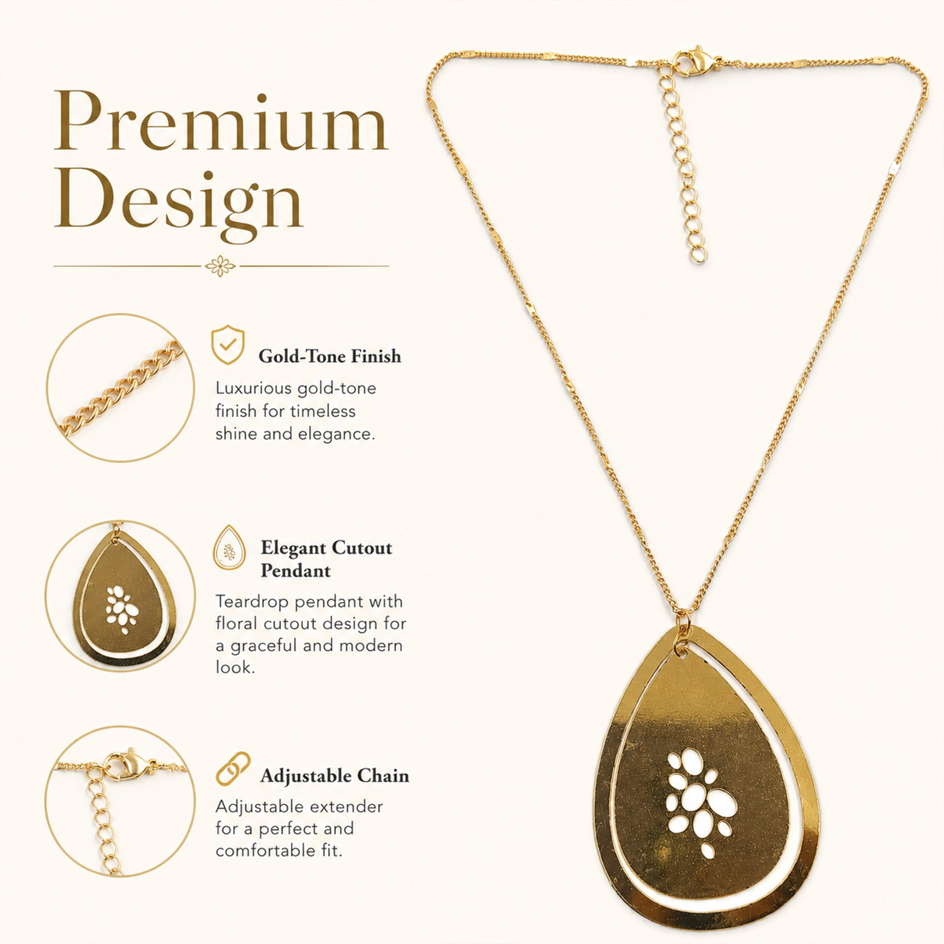 Gold plated open-frame pendant necklace with polished finish