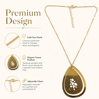 Gold plated open-frame pendant necklace with polished finish