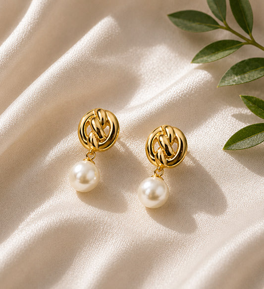 Gold Pearl Drop Earrings