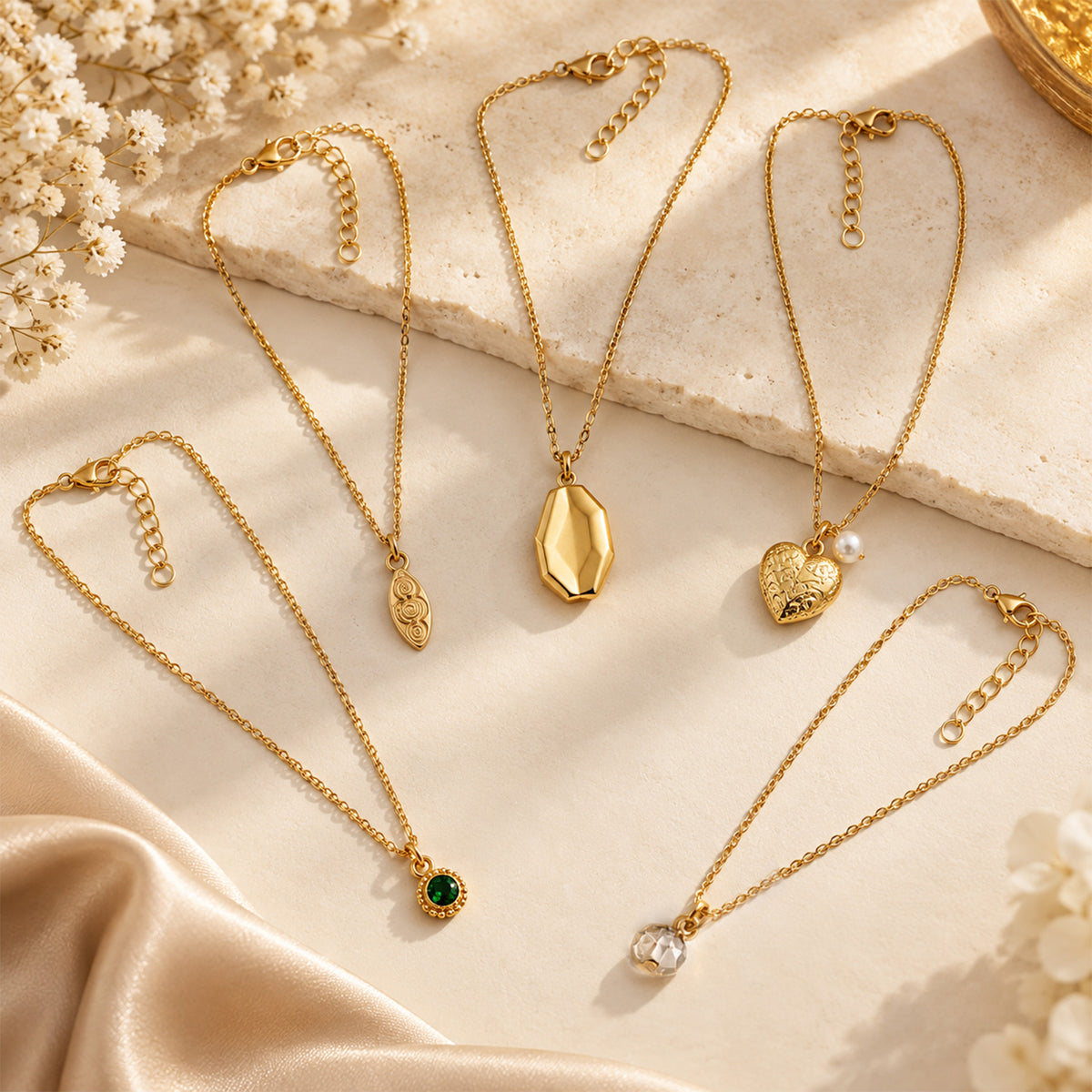 Masfaa Women's 5 Piece Assorted Pendant Necklace Set with Delicate Chains