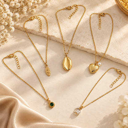 Masfaa Women's 5 Piece Assorted Pendant Necklace Set with Delicate Chains