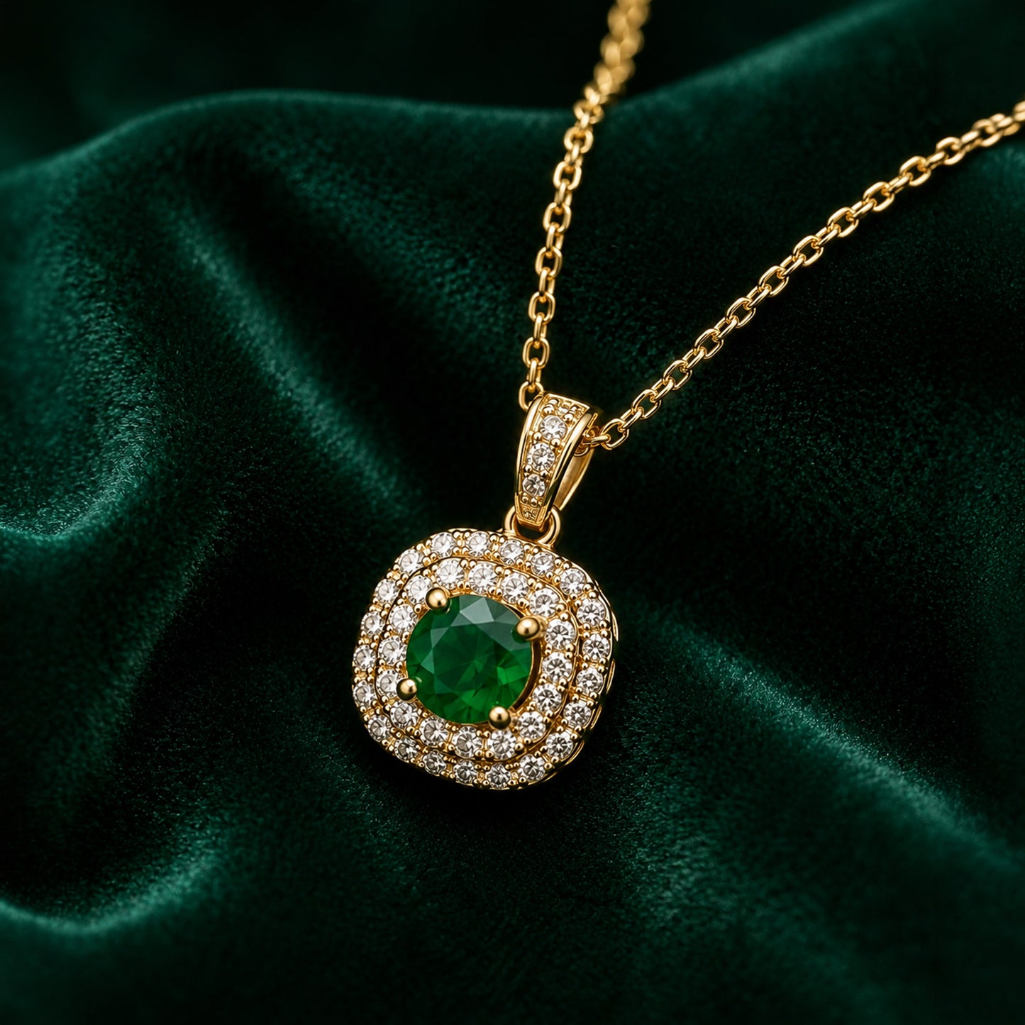 Rose Gold Green Crystal Pendant Necklace