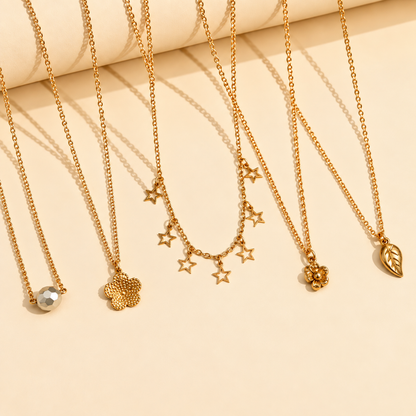 Masfaa Women's 5 Piece Assorted Pendant Necklace Set with Delicate Chains