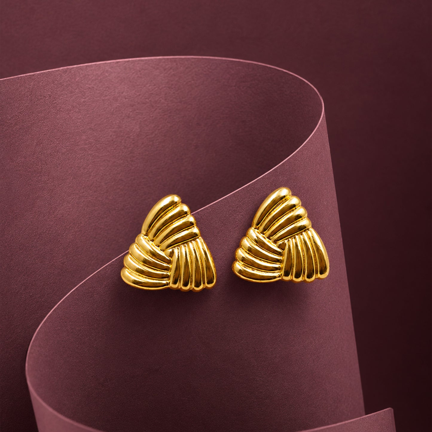 Gold Ribbed Knot Stud Earrings
