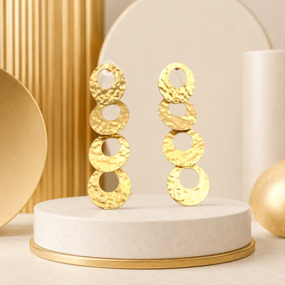 Brass Gold-Tone Hammered Circle Drop Earrings