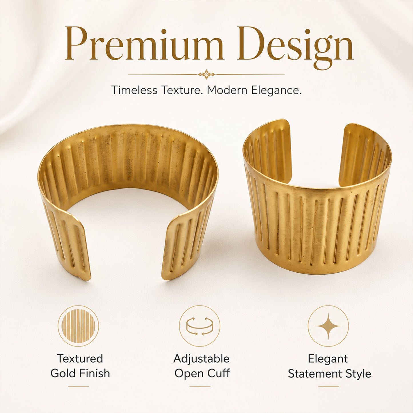 Brass Vertical Groove Wide Open Cuff Bracelet
