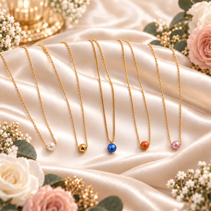 Masfaa Women's 5 Piece Faceted Bead Pendant Necklace Set with Delicate Chains