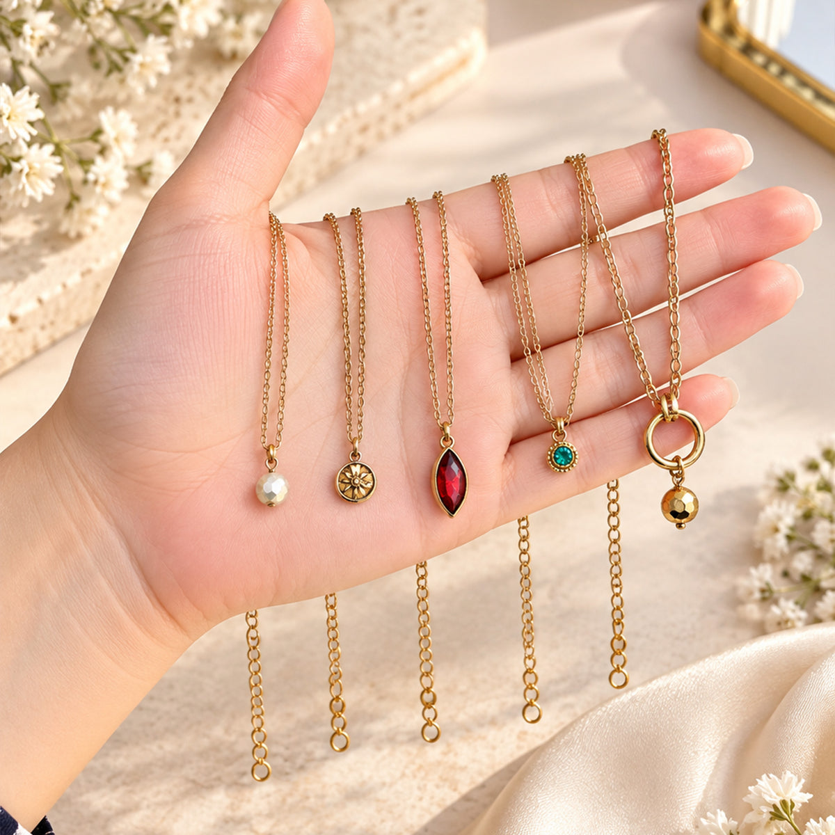 Masfaa Women's 5 Piece Assorted Pendant Necklace Set with Delicate Chains