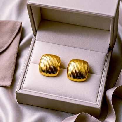 Lightweight gold plated ribbed stud earrings for gifting and casual wear