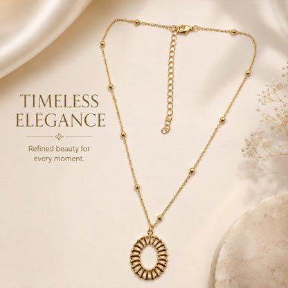Gold Oval Sunburst Pendant Necklace