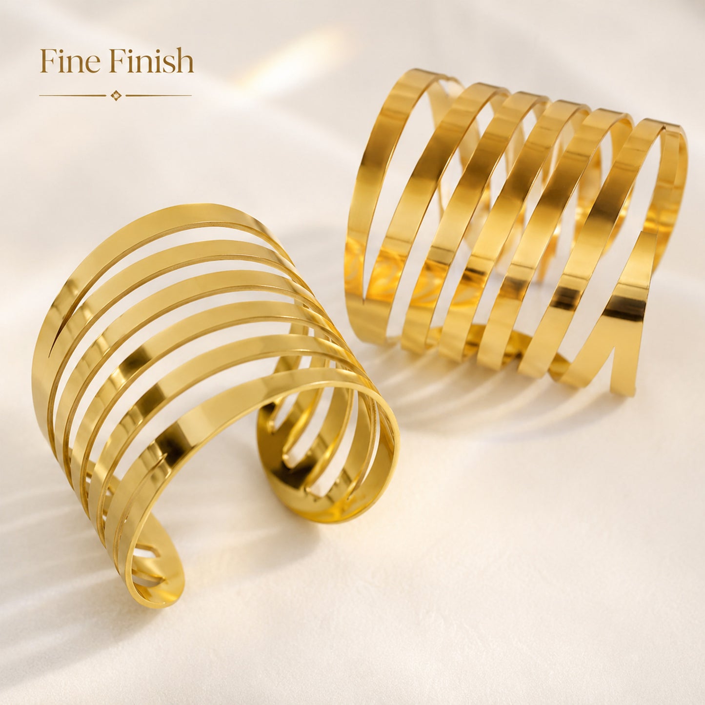 Layered Wave Multi Band Wide Open Cuff Bracelet