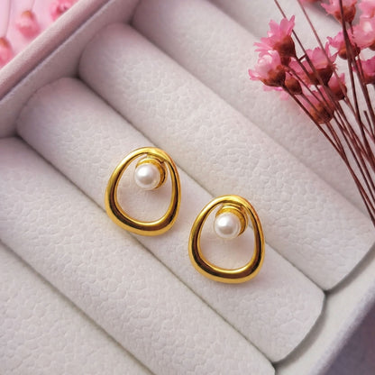 Gold plated open frame stud earrings with polished finish