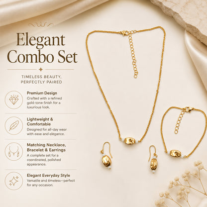 Close-up view of textured oval gold beads in coordinated jewellery set