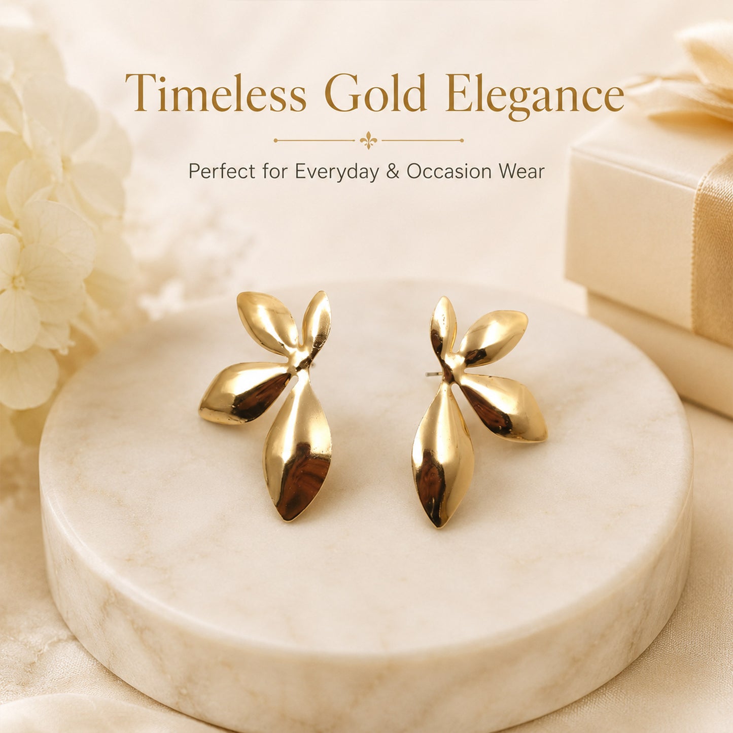 Gold-Tone Leaf Cluster Stud Earrings