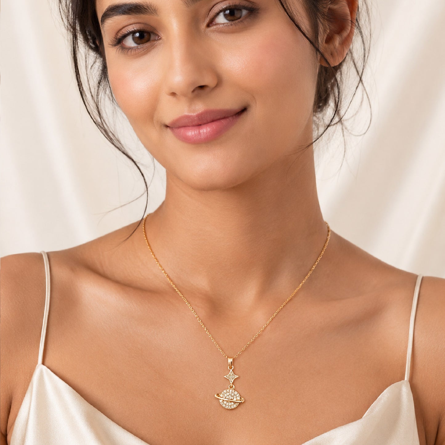 Gold Crystal Planet & Star Pendant Necklace