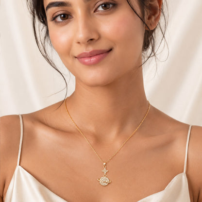 Gold Crystal Planet & Star Pendant Necklace