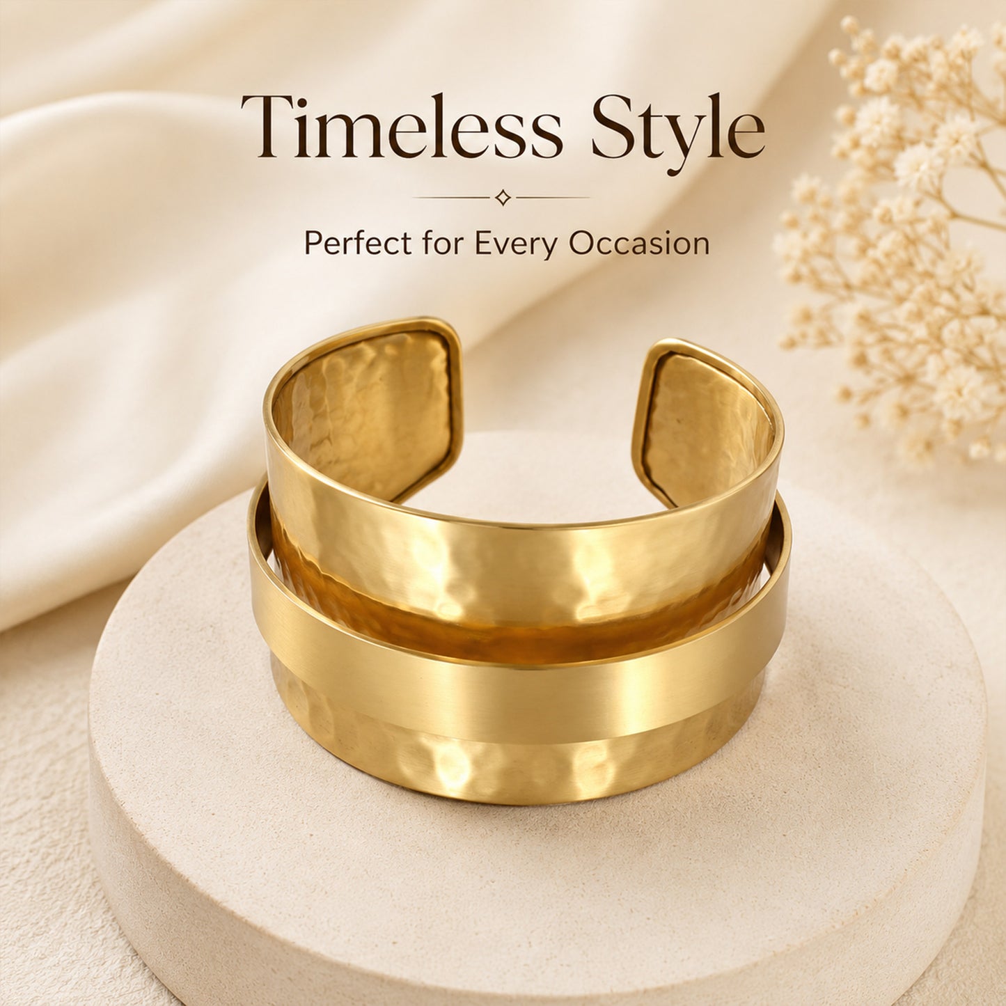 Brass Layered Double Band Wide Open Cuff Bracelet