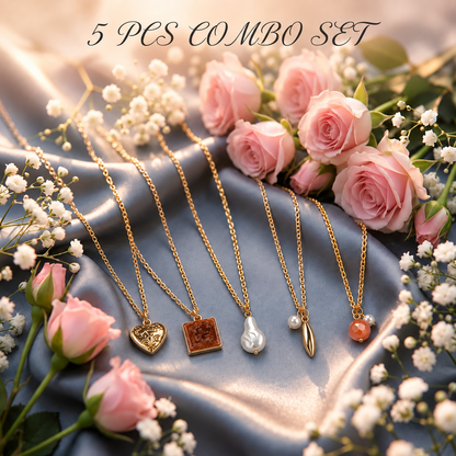 Masfaa Women's 5 Piece Assorted Pendant Necklace Set with Delicate Chains