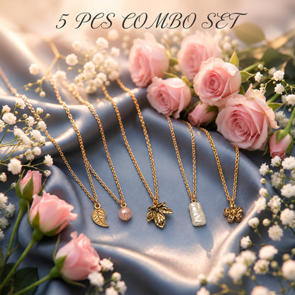 Masfaa Women's 5 Piece Assorted Nature Pendant Necklace Set with Delicate Chains