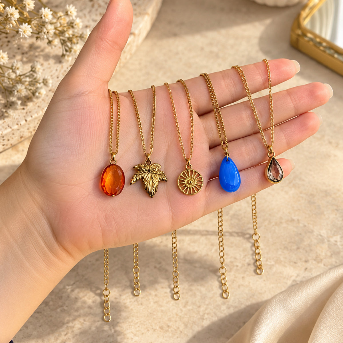 Masfaa Women's 5 Piece Assorted Pendant Necklace Set with Delicate Chains