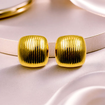 Lightweight gold plated ribbed stud earrings for gifting and casual wear