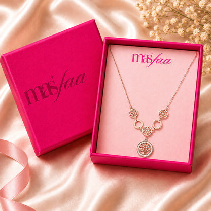 Rose Gold Crystal Tree of Life Pendant Necklace