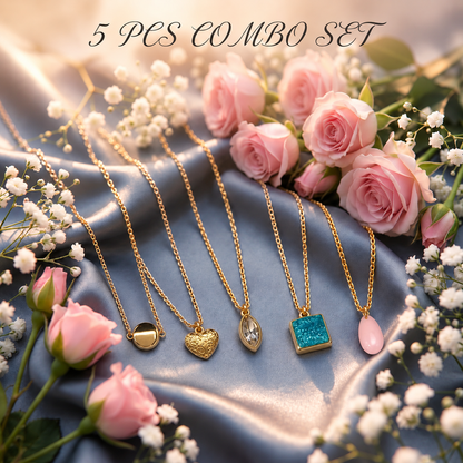 Masfaa Women's 5 Piece Assorted Pendant Necklace Set with Delicate Chains