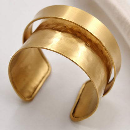 Brass Layered Double Band Wide Open Cuff Bracelet