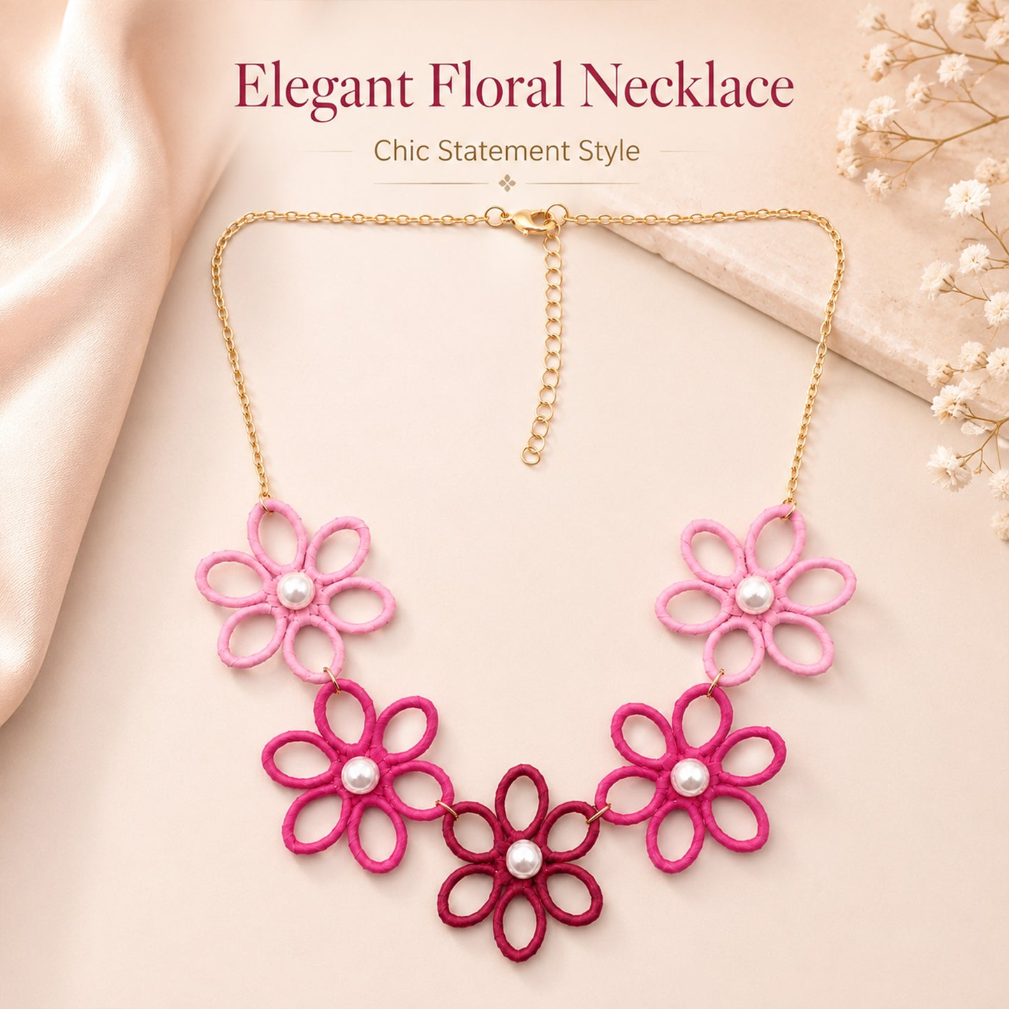 Stylish pink floral necklace for women party and festive wear