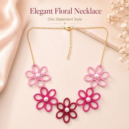 Stylish pink floral necklace for women party and festive wear