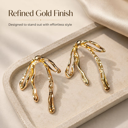 Gold plated organic drop earrings with open loop design