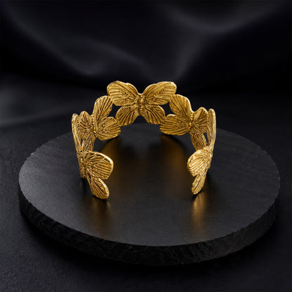 Brass Textured Butterfly Open Cuff Statement Bracelet