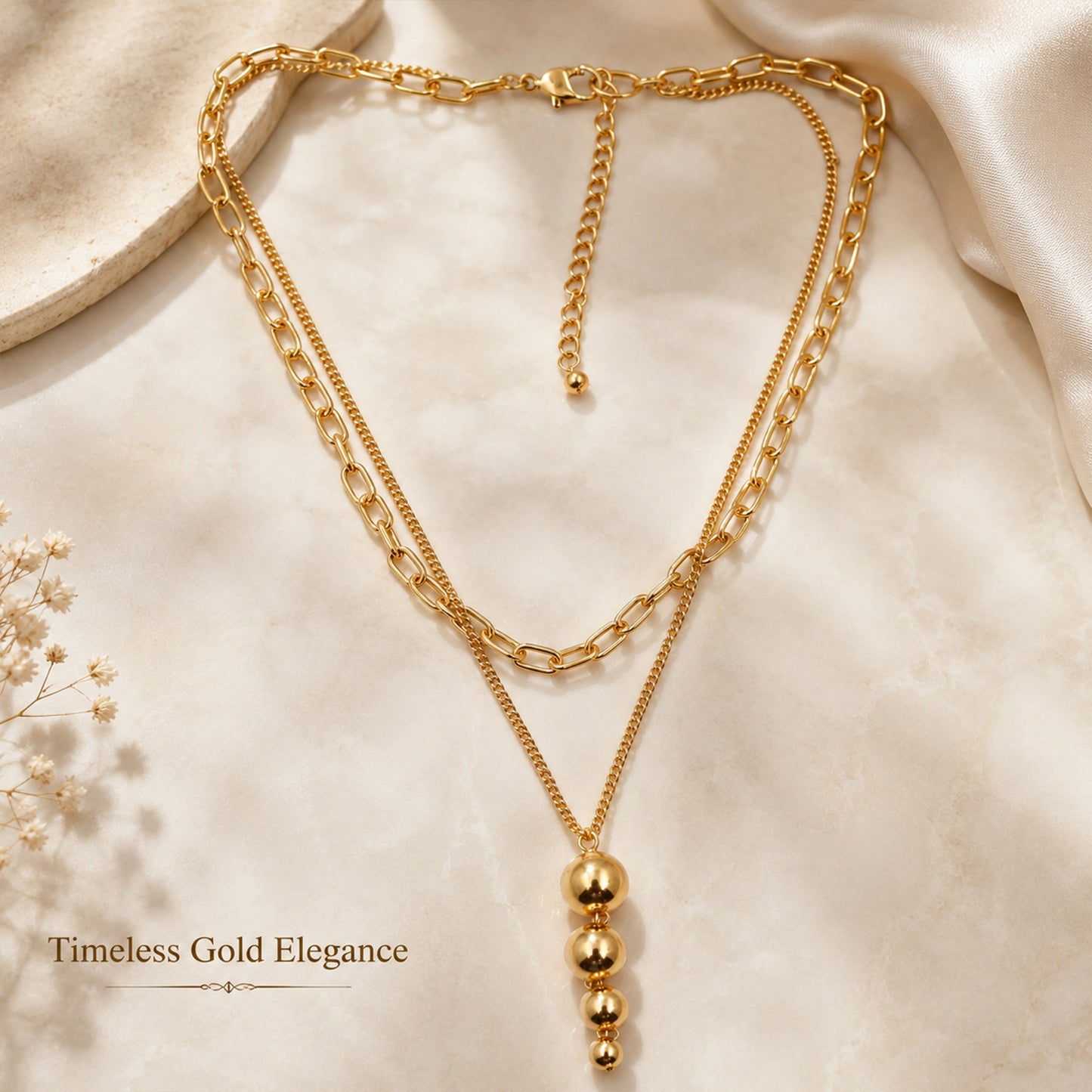 Stylish gold bead pendant necklace for women party and daily wear