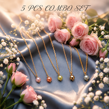 Masfaa Women's 5 Piece Faceted Bead Pendant Necklace Set with Delicate Chains