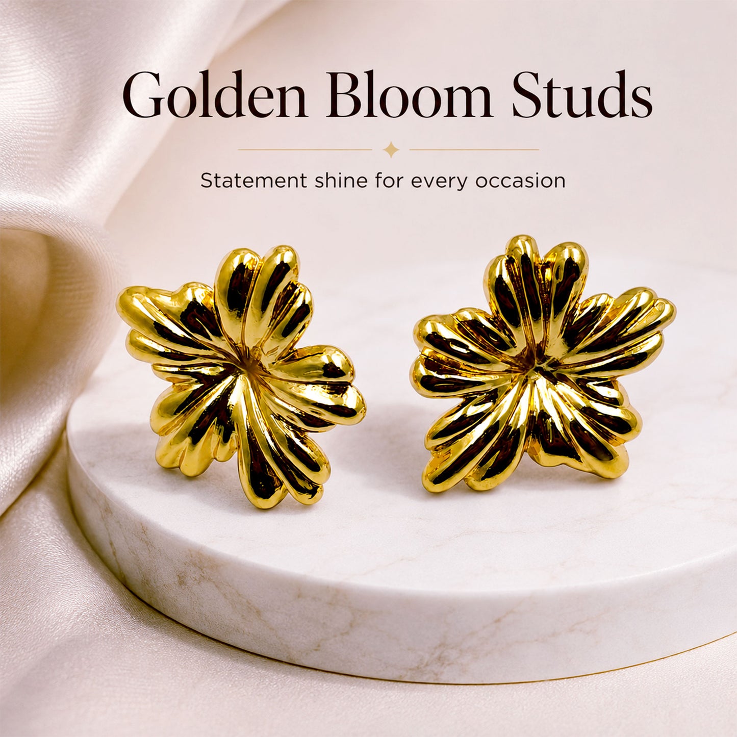 Lightweight gold plated flower stud earrings for gifting and casual wear