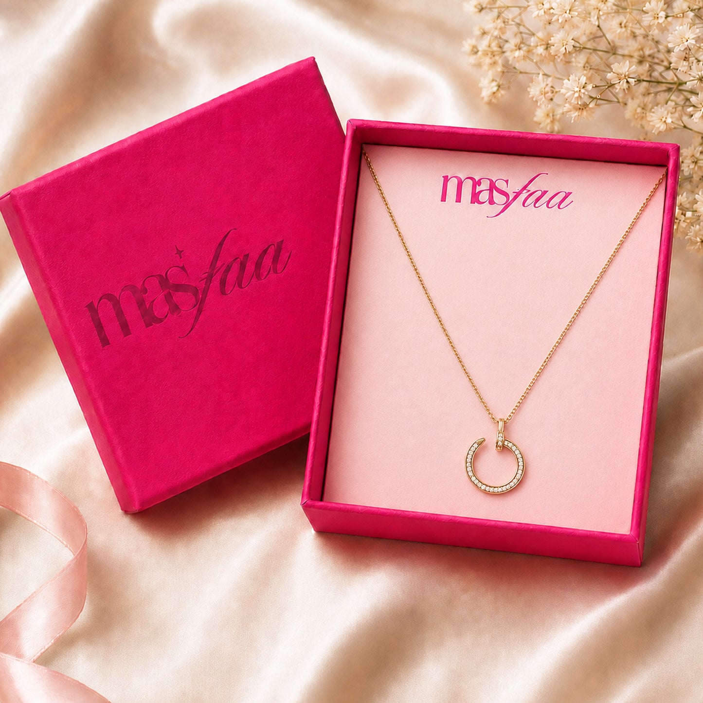 Gold Crystal Open Circle Pendant Necklace