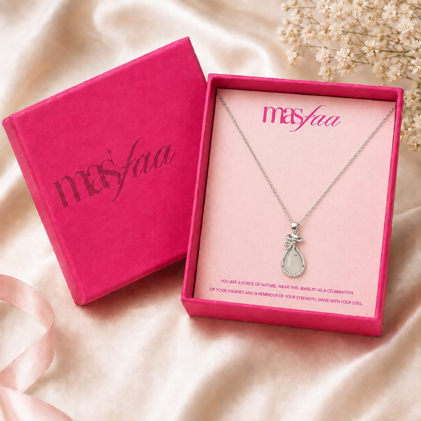 Silver Teardrop Moonstone Pendant Necklace