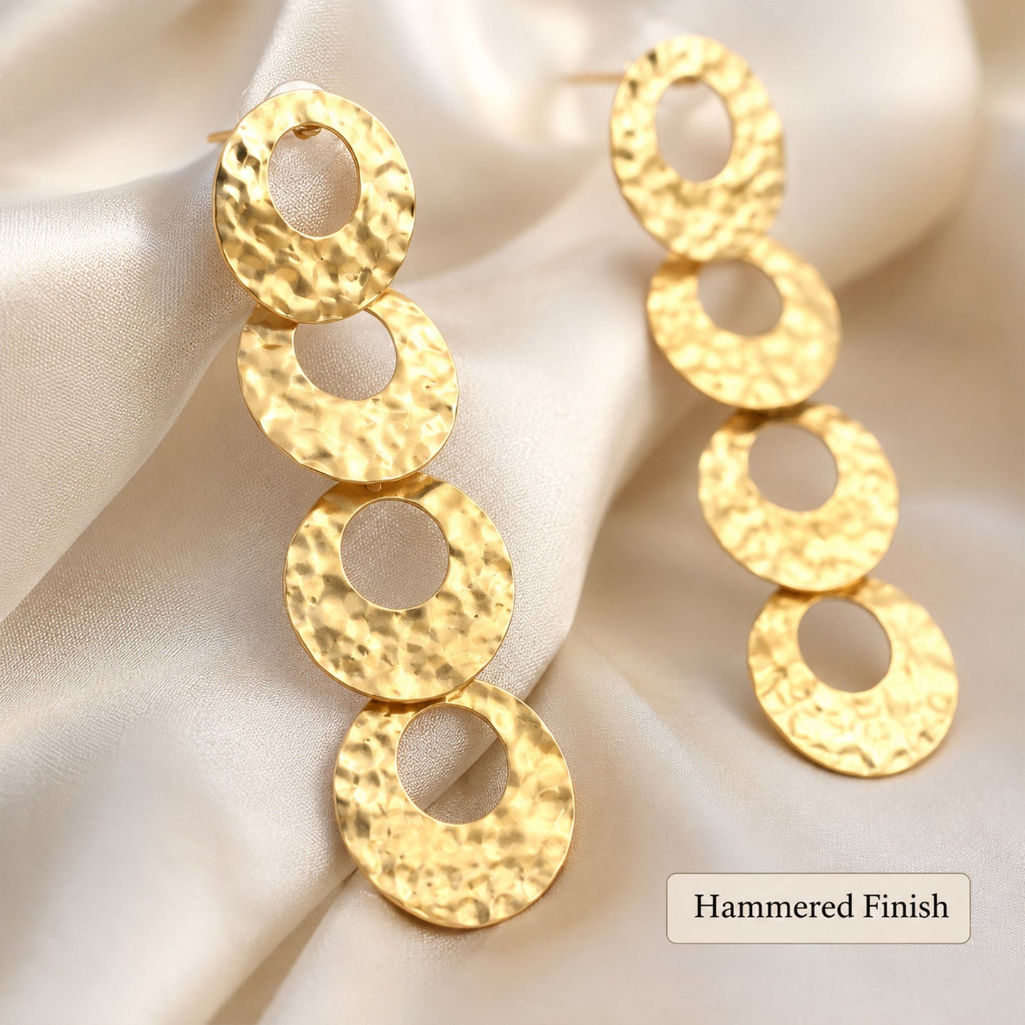 Brass Gold-Tone Hammered Circle Drop Earrings