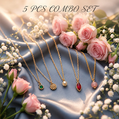 Masfaa Women's 5 Piece Pendant Necklace Set with Chains