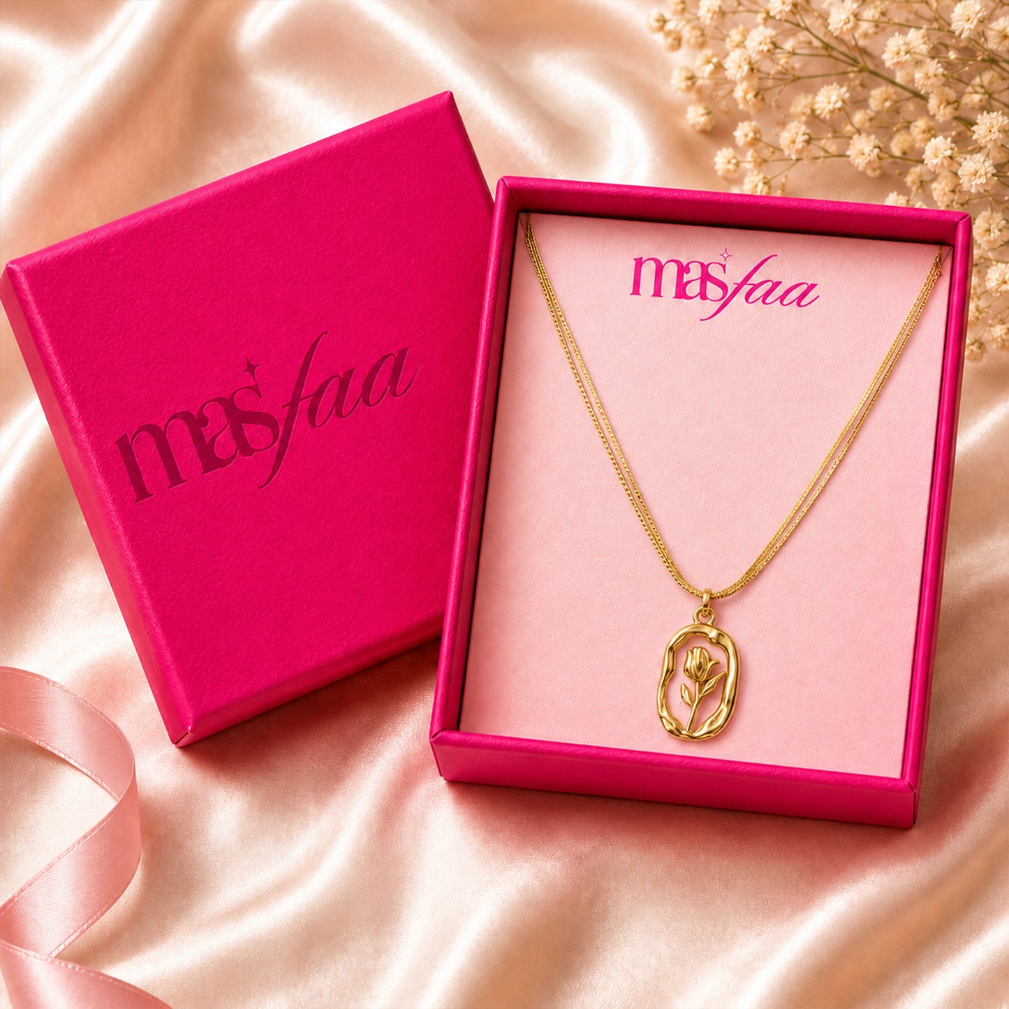 Gold Flower Frame Pendant Necklace