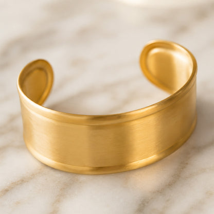 Brass Minimalist Wide Open Cuff Statement Bracelet