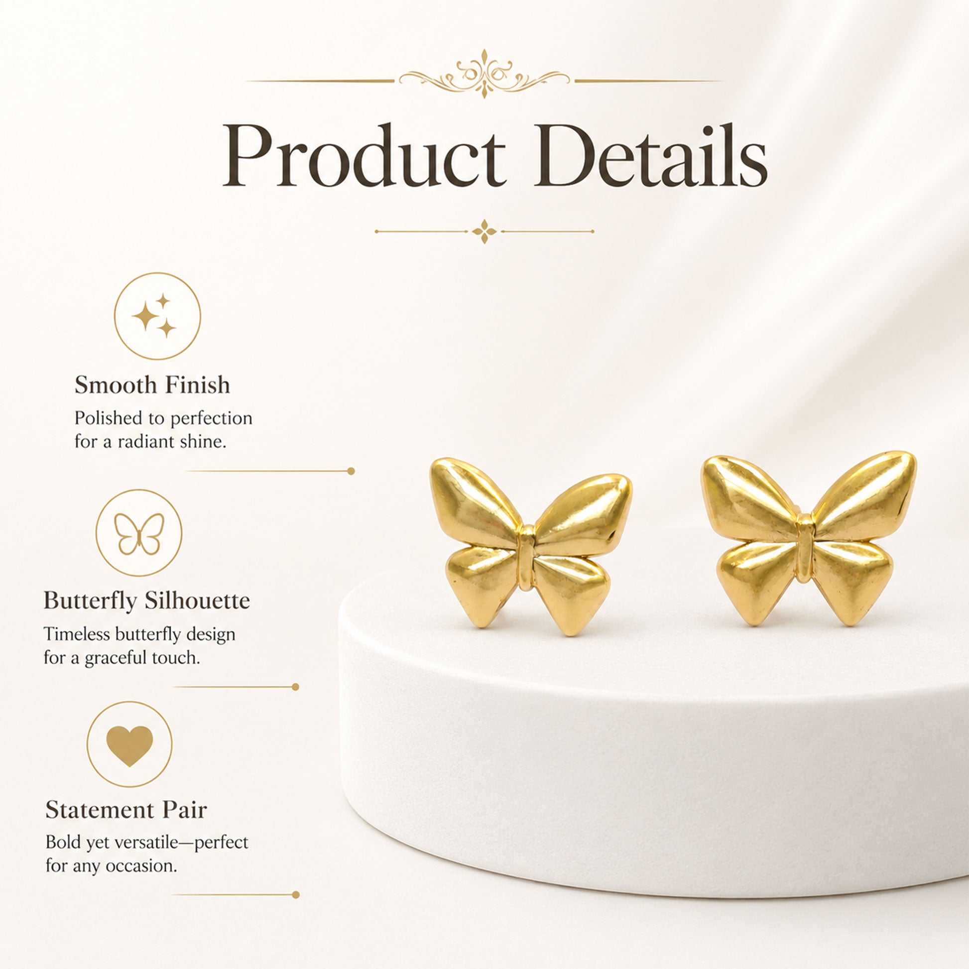 Stylish gold butterfly earrings for women and girls