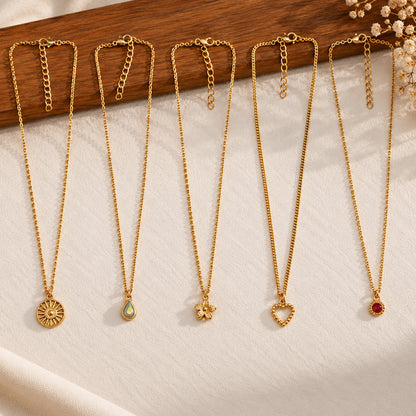 Masfaa Women's 5 Piece Assorted Pendant Necklace Set with Delicate Chains