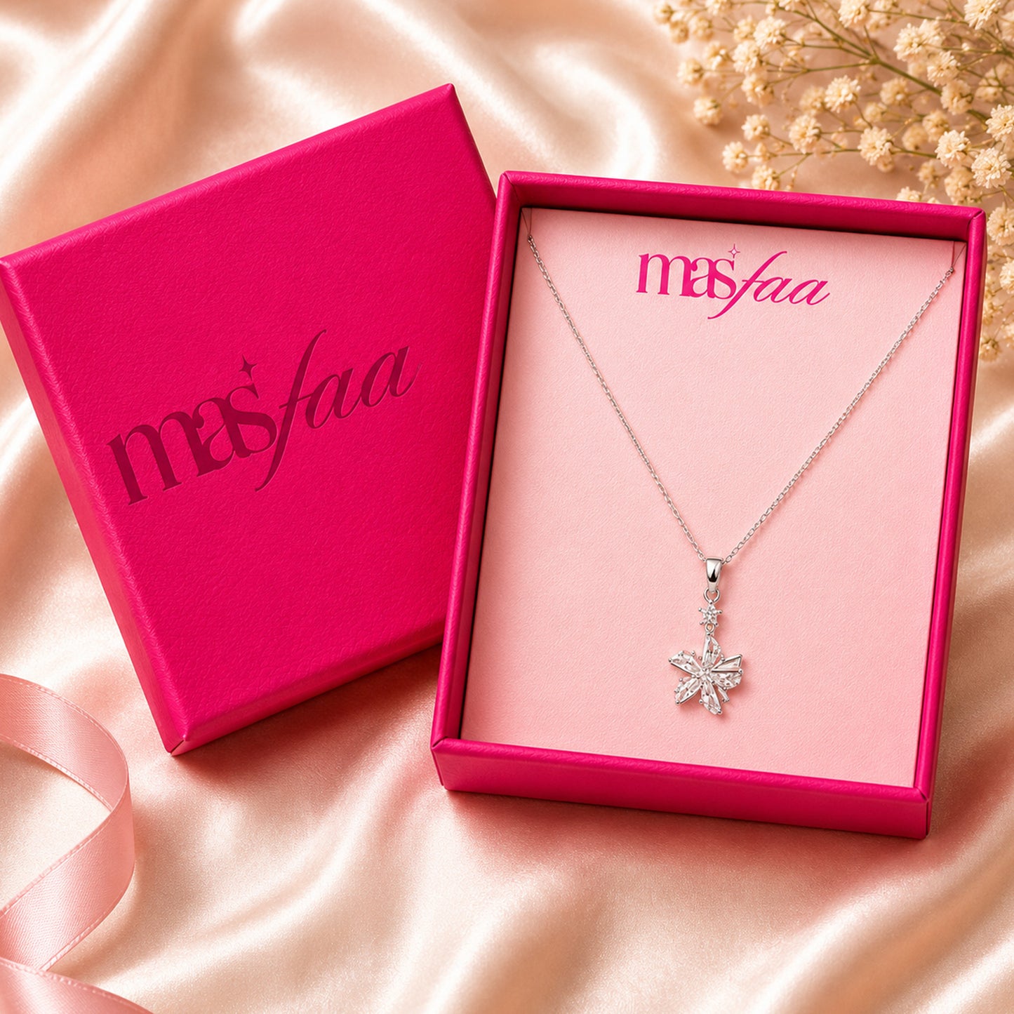 Silver Crystal Flower Pendant Necklace