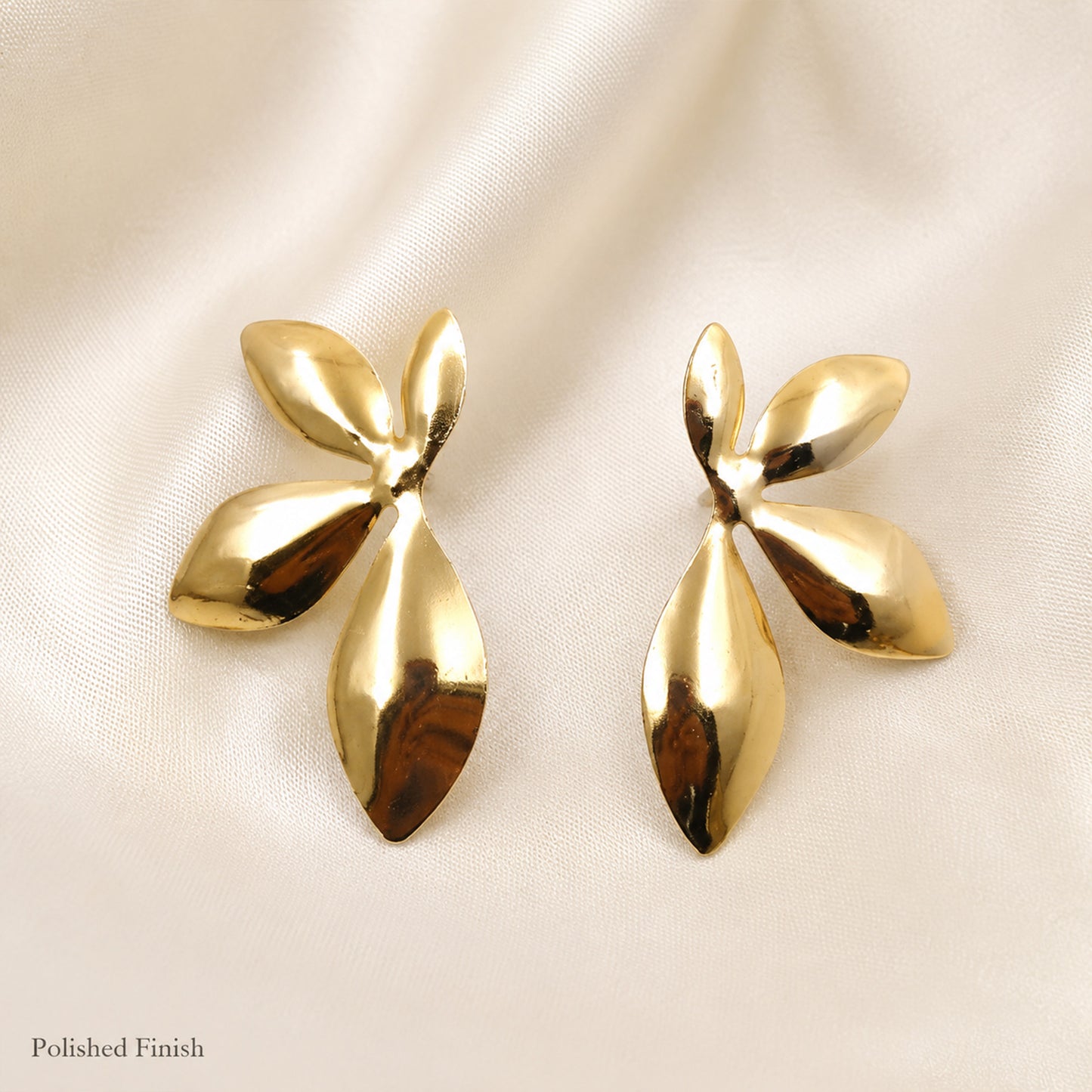 Gold-Tone Leaf Cluster Stud Earrings