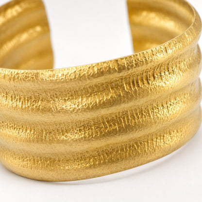 Brass Textured Triple Band Wide Open Cuff Bracelet