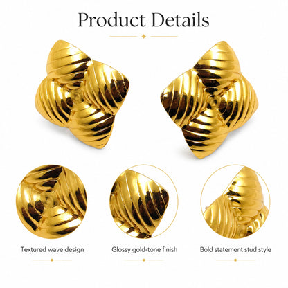 Gold plated geometric stud earrings with polished finish