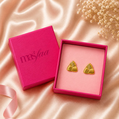 Gold Ribbed Knot Stud Earrings