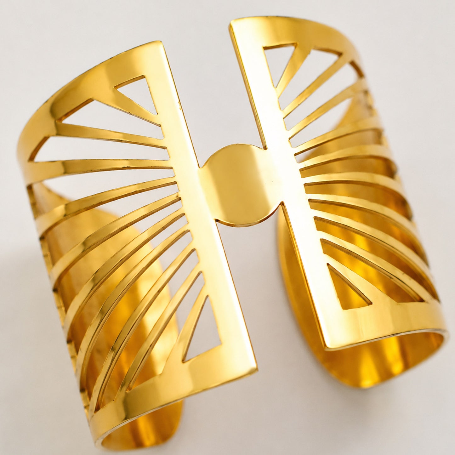 Gold Geometric Cutwork Open Cuff Bracelet